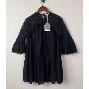 Boho Lace Babydoll Tunic Romantic Top Size S– Flowy Black | Umgee
